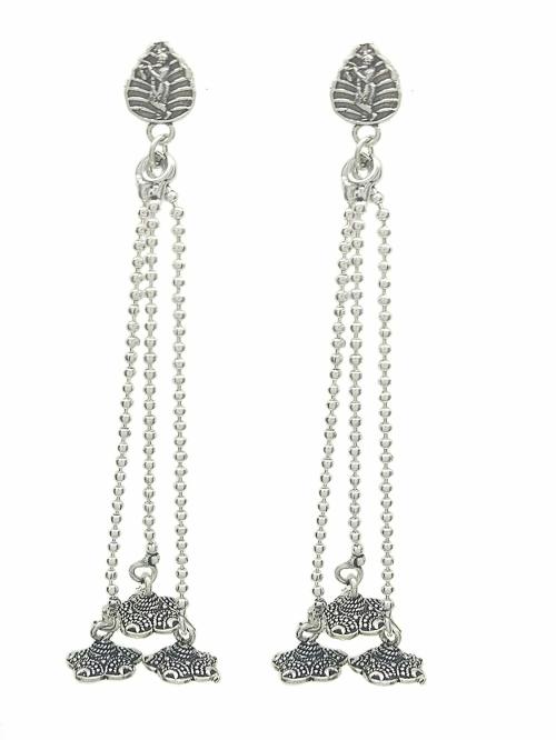 Total FashionGerman Silver Long Threer Layer Tassel Krishna Jhumki Earrings for Womens and Girls