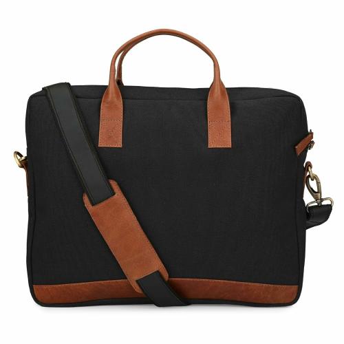 Texure Smart Carry Denim And Leather Laptop Bag - Black