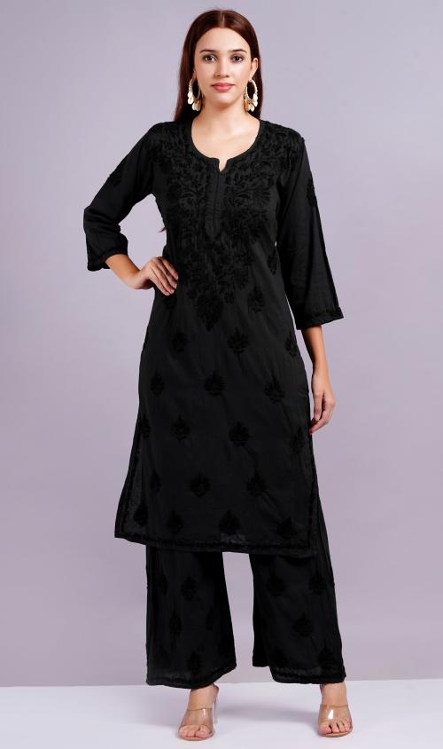 MRS RIGHT CHIKANKARI MALCOTTON FABRIC BLACK SUIT