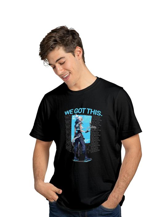 Lups Men And Women Black Valorant Jett Digital Printed Cotton T-Shirt (M)