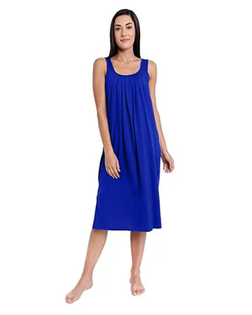 TWGE Cotton Full Length Camisole for Women - Long Inner wear Petticoat - Plus Size Nighty - Kurti and Suit Slip - Royal Blue Pack of 1