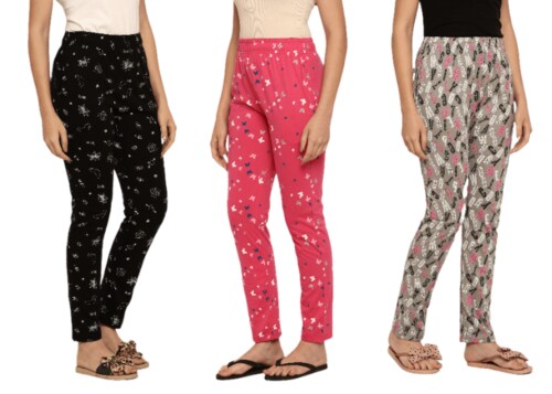 Angel Soft Pure Cotton Black Rani Grey Pyjamas for Women with Side Pockets (Pack Of 3) (28/M)