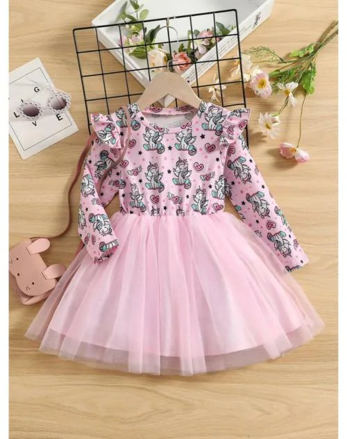 Tior Girls Unicorn Print Full Sleeve Dress with Belt Dresses & Frocks | Dresses | Kids Wear | Girls Dress | Kids Dress | Frock | Frock Girls | Girls Frock | Dresses For Girls | Kids Girl Dress | Frock For Girls | Dress For Girls | Kids Wear Girls