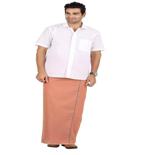PRAKASAM COTTON COTTON Men's Dhoti (2 Meters Wide, Orange (Kavi))