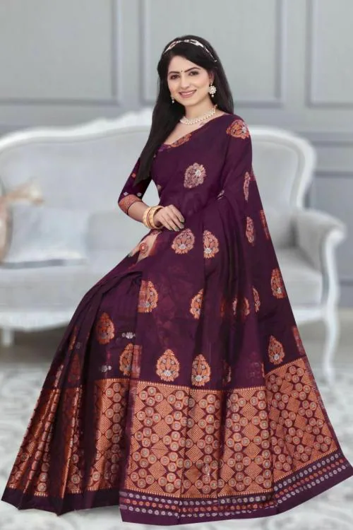 ROYALVISHWA Women's Cotton Mix Path Assame Treditional Mekhela Chador Saree