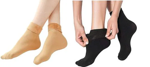 Bmode Winter Thermal Toe Black & Skin Colour Wool Heavy Duty Warm Ankle Length Socks Women/Girls Winter Socks- (Pack of 2)