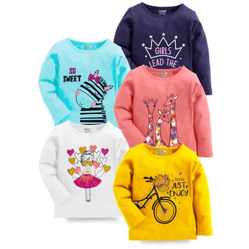 KUCHIPOO Regular Fit Girls T-Shirt Pack of 5,Multicolor | Tshirt | Kids Wear | T shirt for kids | Girls t tshirts | T shirt for Girls | T shirt | Girl T-shirt | T-shirt Girls