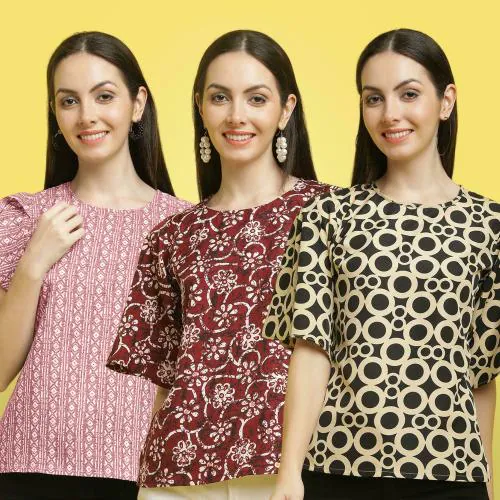 Poshyaa Tops for women western wear party wear tops for women crepe stylish combo pack 3 s to xl size