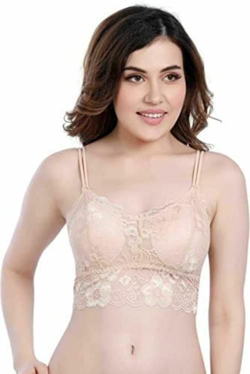 BOOMBUZZ Women's Padded Crop Top Floral Lace Bralettle/Bra,Floral Style Bra - SKIN