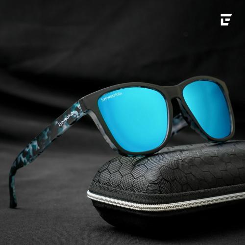 Eyewearlabs l Unisex Polarized Wayfarer Sunglasses For Driving Sports and Adventure l Blue Lens l 100% UV Protected l Medium l Blue Goblin