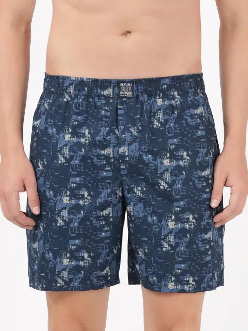 Jockey Style US57 Men's Super Combed Mercerized Cotton Woven Printed Boxer Shorts with Side Pocket - Navy