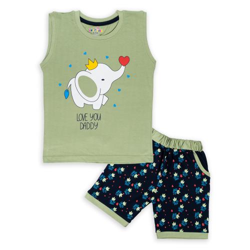 Cutopies Baby Boys sleeveless set Olive Cotton Printed Tshirt and Shorts (Pack of 1)