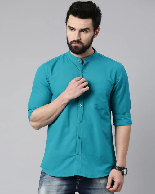 Buy Kryptic Mens Teal green Solid Cotton Shirt Online at Best Prices in