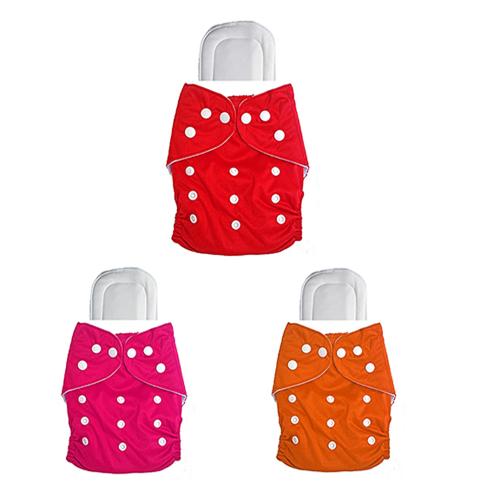 feelitson Unisex Baby Cloth Diaper Reusable Washable Adjustable 3 Diapers (Red,Pink,Orange) & 3 White Insert Free Size Age - (3 Months to 3 Years) Weight - (5-17 Kg)