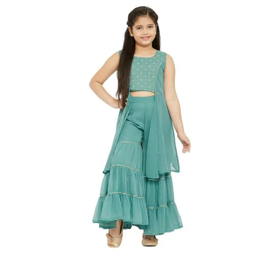 Stylobug Girls Blue Polyester Kurtis With Sharara (11 Years-12 Years)
