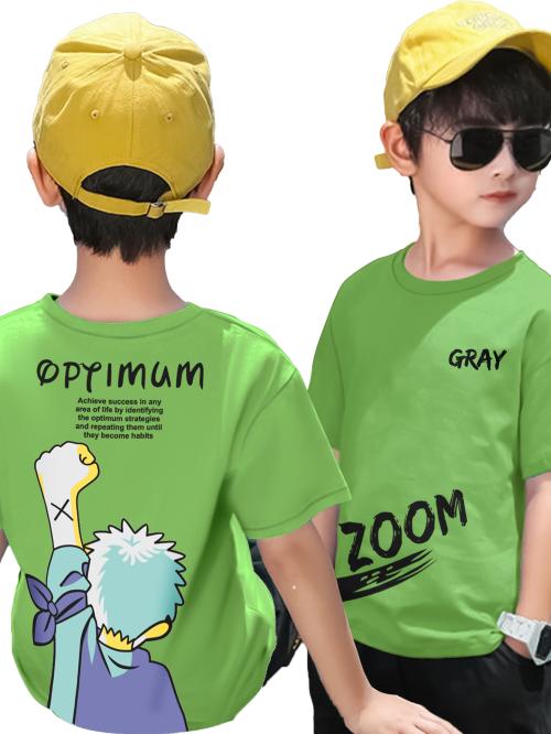 Jump Cuts Boys Printed Round Neck Half Sleeve Green and Black Slim Fit CottonBlend Tshirt