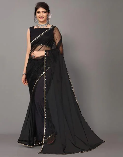 Siril Organza Black Color Art Silk Saree with Blouse piece | sarees for Women| saree | sarees