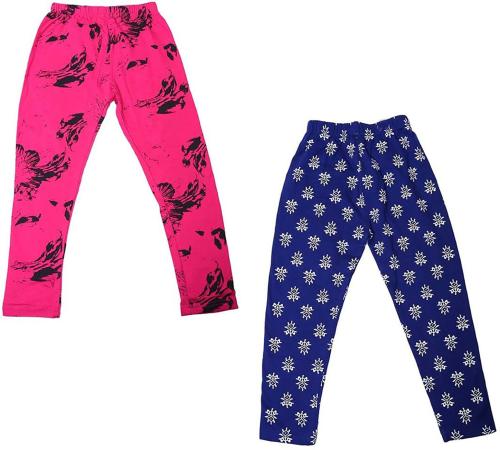 Tik Tok Wears Girls Rani, Blue Printed Cotton Blend Pack of 2 Leggings