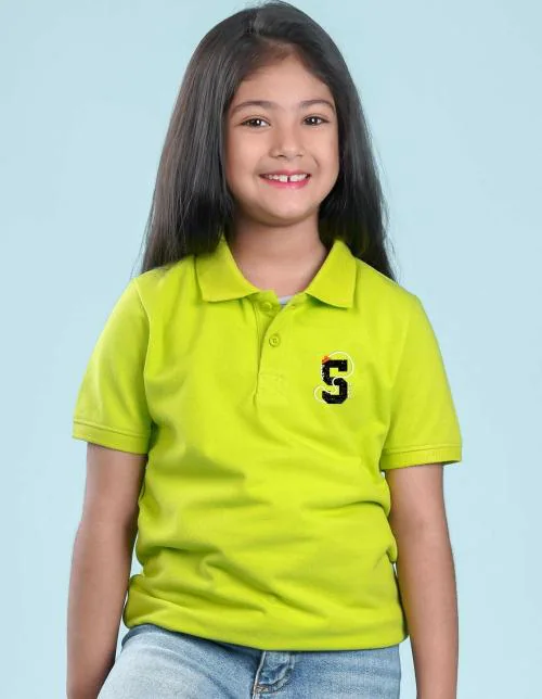 Nusyl Number 5 Printed Lime green Girls Polo T-shirt