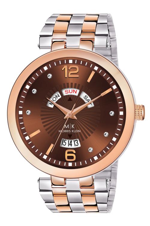 MORRIS KLEIN MK-1038 BROWN DIAL & ROSE GOLD TWO TONE PLATED DAY & DATE FUNCTIONING Analog Watch - For Men