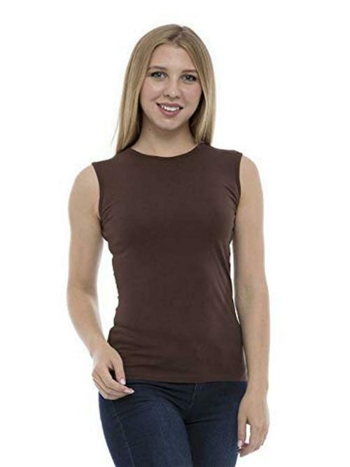 Buy NOTWILD Women Dark Brown Solid Cotton TShirt (Extra Large) Online