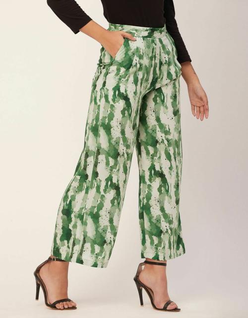 Moomaya Printed Palazzo Pants For Women, Loose Fit Elastic Waist Pajamas