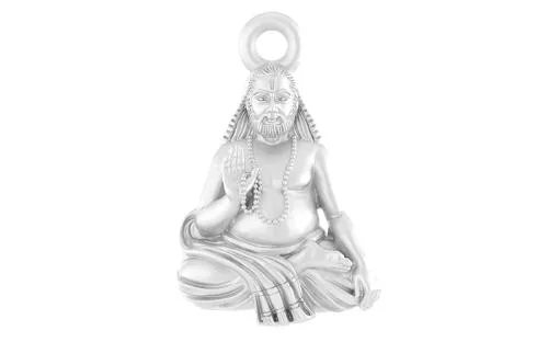 Akshat Sapphire Pure Silver Spiritual Raghavendra Swamy Pendant Pure Silver religious Raghvendra Swami Locket for Good Health & Wealth Suitable For Men and Women