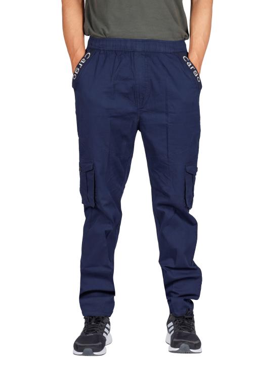 A. KARTAVYA GARMENTS Men Regular Fit Elasticated 5 Pocket With Side Pocket Cargo Trackpant (Blue) Size:-5XL