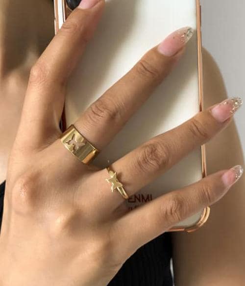 Vembley Stunning Gold-plated Butterfly Couple Ring Matching Wrap Finger Ring