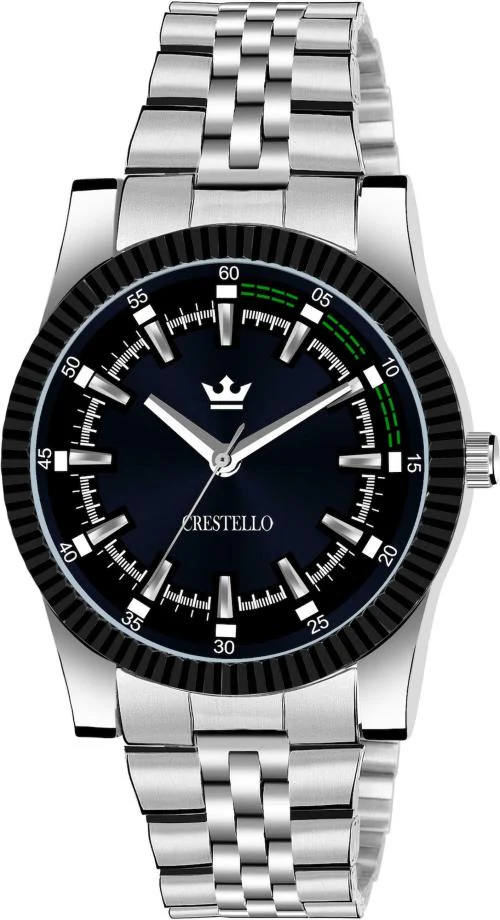 CRESTELLO Stainless Steel Chain Analog Wrist Watch for Men (Black Dial) | CR-G021-BLK-CH