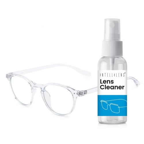 Intellilens Anti Glare and Zero Power Blue Cut Round Computer Glasses for Eye Protection with Lens Cleaner Transparent Men and Women