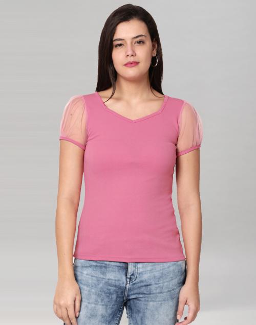 Selvia Women Pink Solid Lycra Blend Top | tops for women | tops | women tops