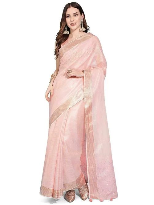 Dungrani Light Pink Cotton Women Saree With Blouse Pic