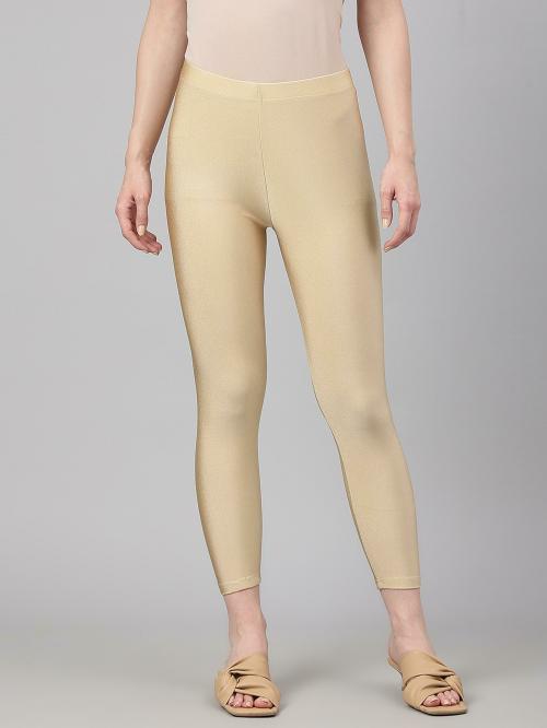 Janasya Women's Gold Viscose Lycra Legging