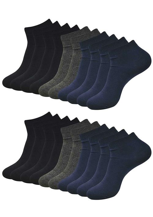 Balenzia Men Black, Navy, Dark Grey Solid Cotton Blend Pack of 10 Ankle-Length Socks (Free Size)