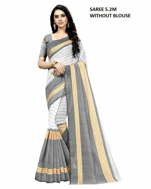 Saadhvi Women's White Cotton Silk Woven Saree Without Blouse(5.2M ShaliniWhite, Free Size)