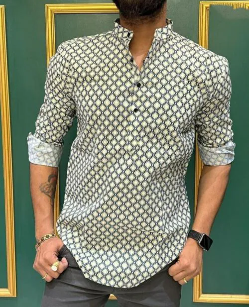 Men Printed Cotton Blend Straight Kurta 