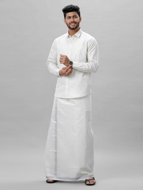 Ramraj Men Tissue Solid Spread collar Long sleeves Shirt and Dhoti Set.