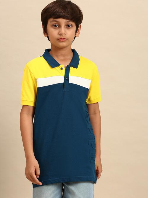 De Moza Boys Dark Blue Colorblock Pure Cotton T Shirt (6-7 Years)