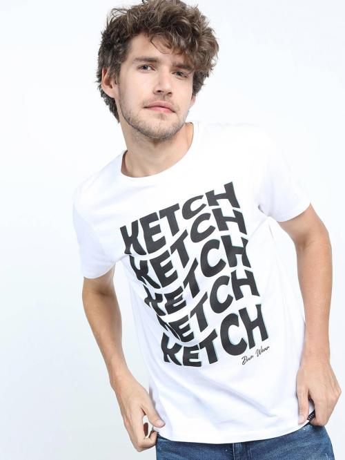 Ketch Men White Half Sleeve Slim Fit Casual T-Shirt