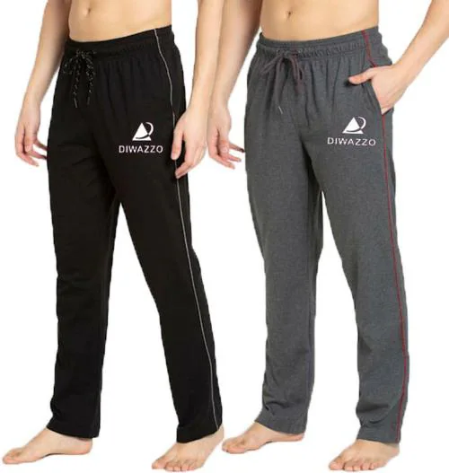 Diwazzo Pack of 2 Men Solid, Printed Black, Grey Track Pants