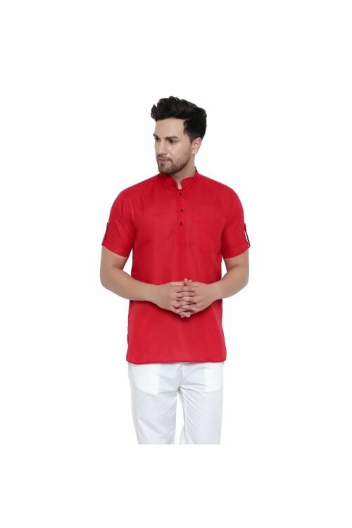 RYLEN Men's Half Sleeve Short Kurta Cotton & Linen