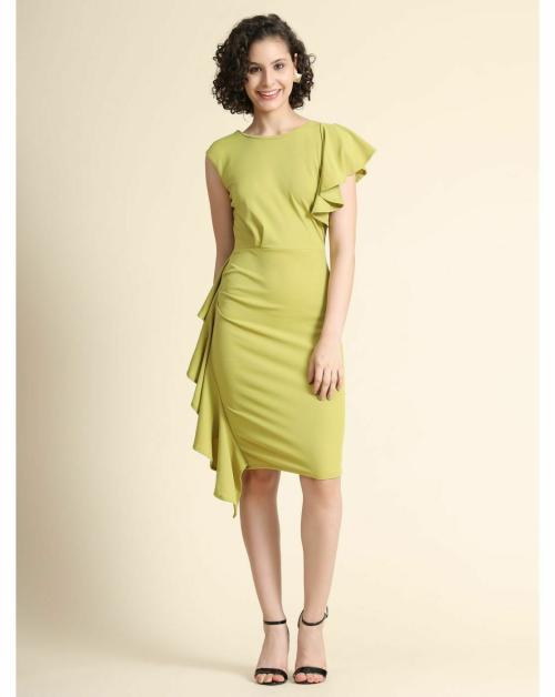 Westhood Women Light Green Solid Nylon Bodycon Dress - M