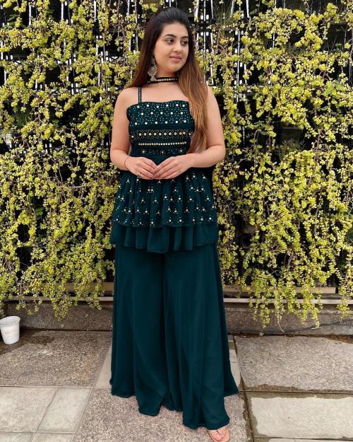 SANCIA Women Georgette Kurta Palazzo Set For Women & Girls | Ethnic Wear For Women | Indian Dress For Women | Kurta Set With Dupatta | Floral Embroidered Kurta (Teal) (M)