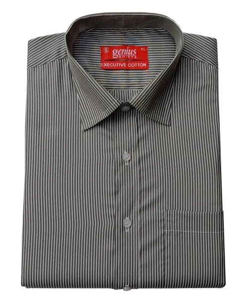 Genius Shirts Polyester Strip Formal Full Sleeve Shirt for Men (XL, Black)