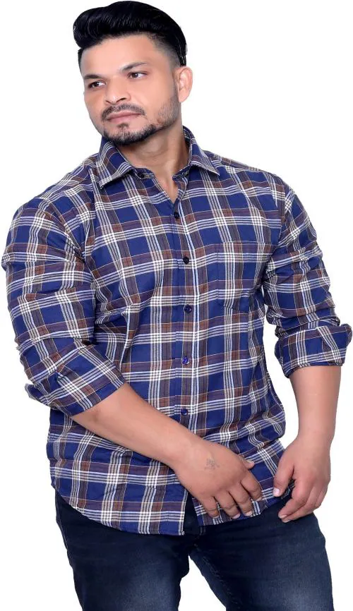 AISH N RIDH Men Checkered Casual Dark Blue Shirt ()