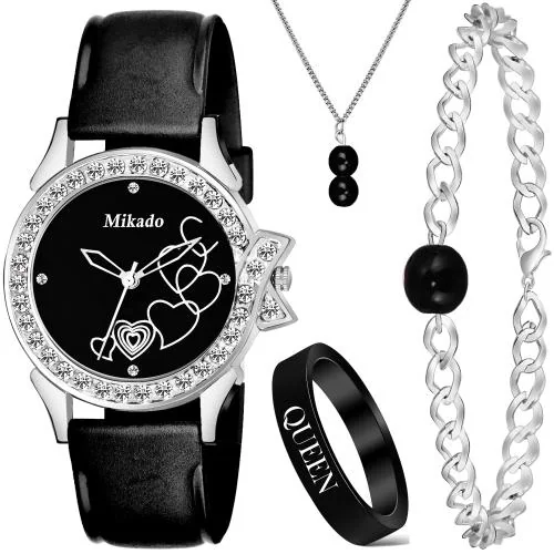 Mikado Beautiful & Attractive Watch set with Pendant ,Ring & Bracelet For Women And Girls
