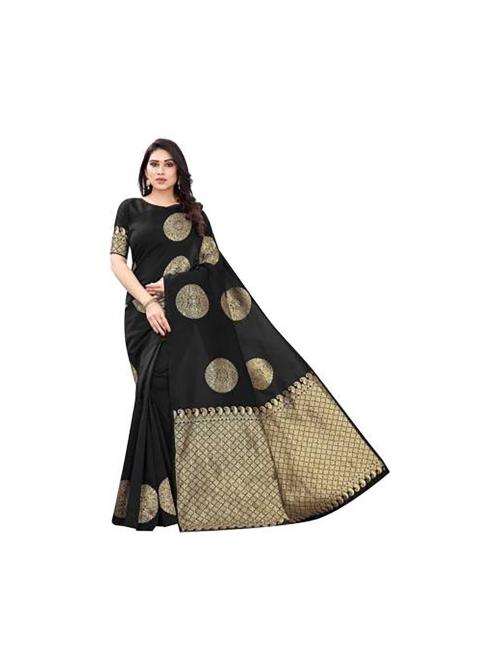 Women Black Embellished Tissue Assam Silk Saree