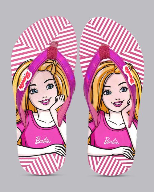Kidsville Kids Girls Barbie Printed Pink Flip Flop