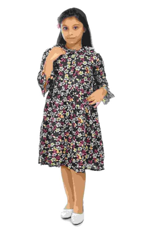 KICO Girl Kid's All Over Printed Fit n Flare Dress (Blue,3-4 Years)